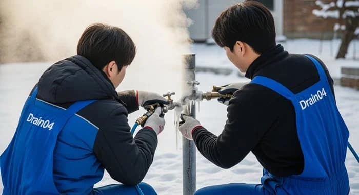 운학동 수도 동파 녹임 해빙 언 수도 녹여 하수구 뚫어